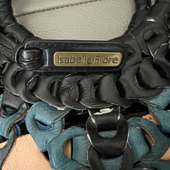 Isabella Fiore Boho April Floral Art Bag Cutout Woven Leather Black Tan - Picture 3 of 5